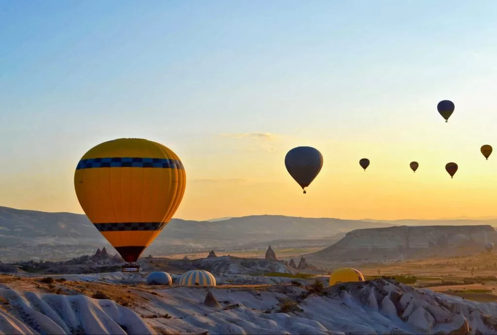 Sun set with hot air balloon in Cappadocia