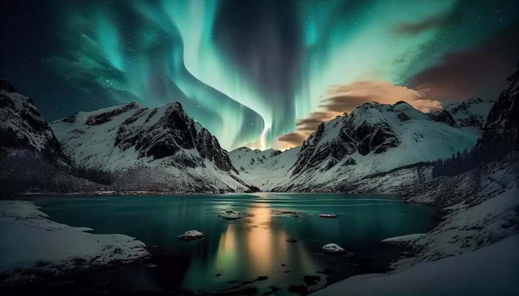Northern light between two mountain